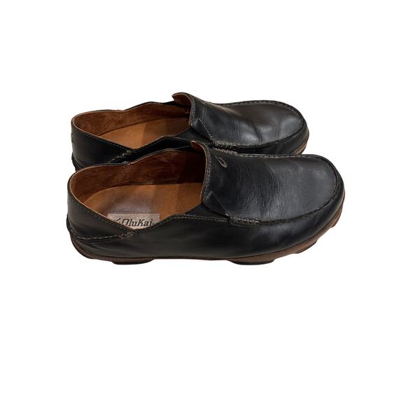 Olukai Moloa Slip-On Loafer Slipper Shoes Men's 10M Black Waxed Nubuck Leather - Picture 1 of 10
